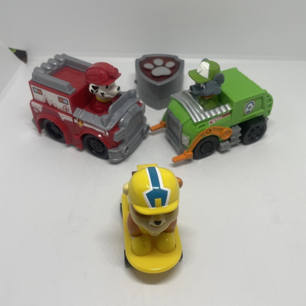 Lot of 3 Spin Master Paw Patrol Vehicles Marshall Rocky‎ Rubble On A SKATE BOARD